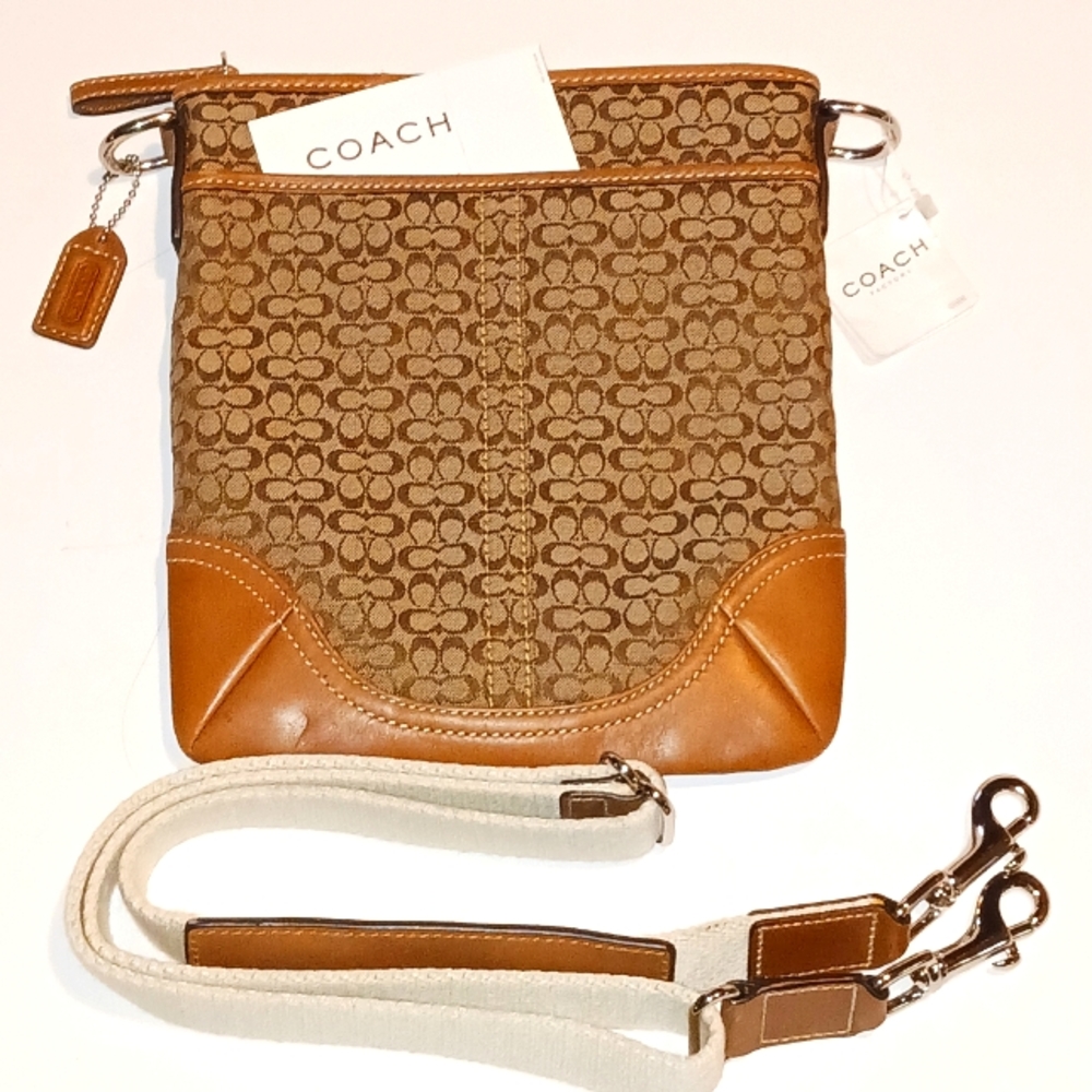 NEW w/Tags Coach Swingpack Khaki and Light Brown Canvas Leather Cross Body
